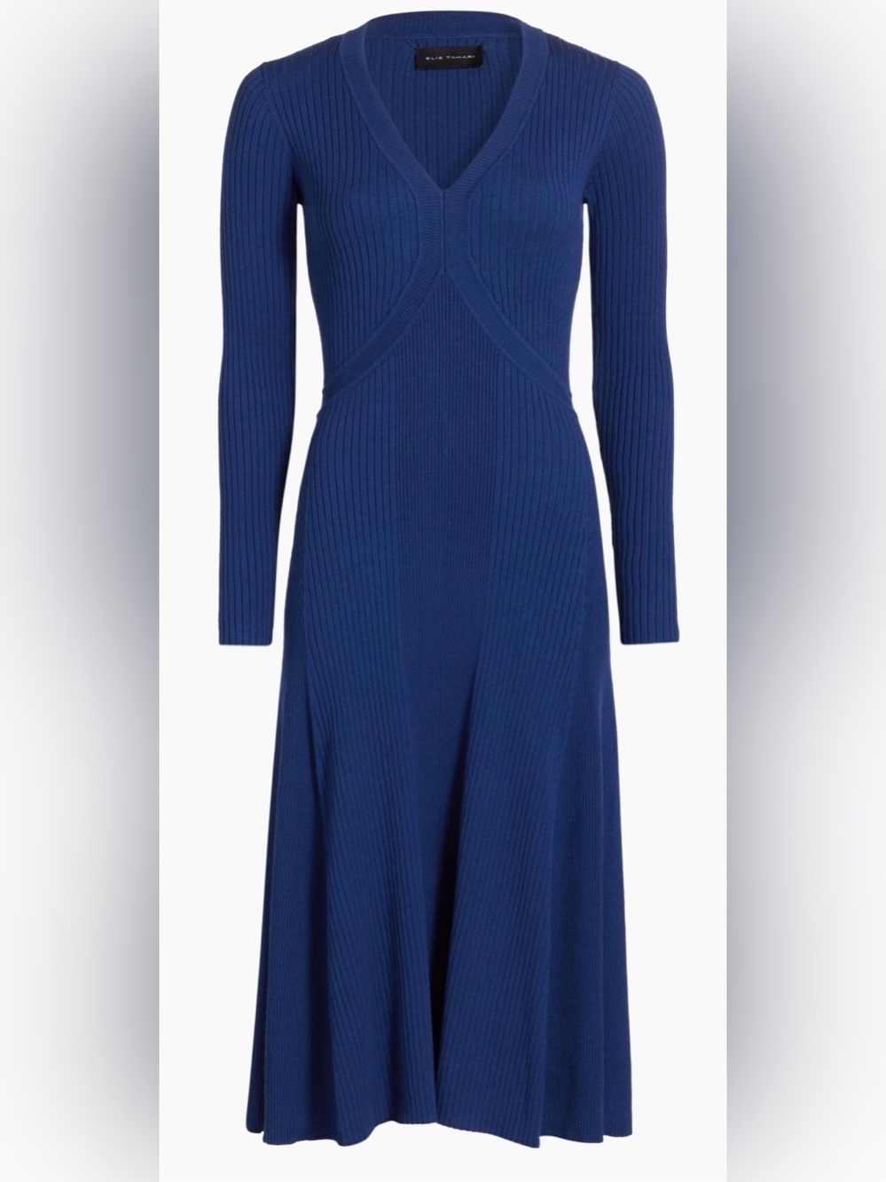 NWT. Elie Tahari. The Vanessa Rib-Knit Midi-Dress. Blue. Size Medium.